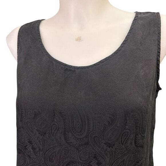 SILX Black Vintage Round Neck Breezy Lightweight 100% Silk Tank Top Medium - Picture 3 of 7